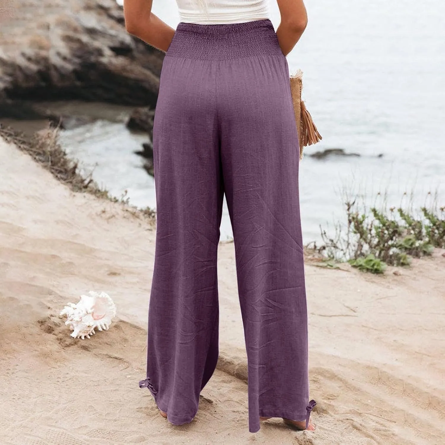 TARIENDY Palazzo Pants for Women Casual Summer High Waisted Wide Leg Trousers Loose Comfy Lounge Beach Pant with Pockets