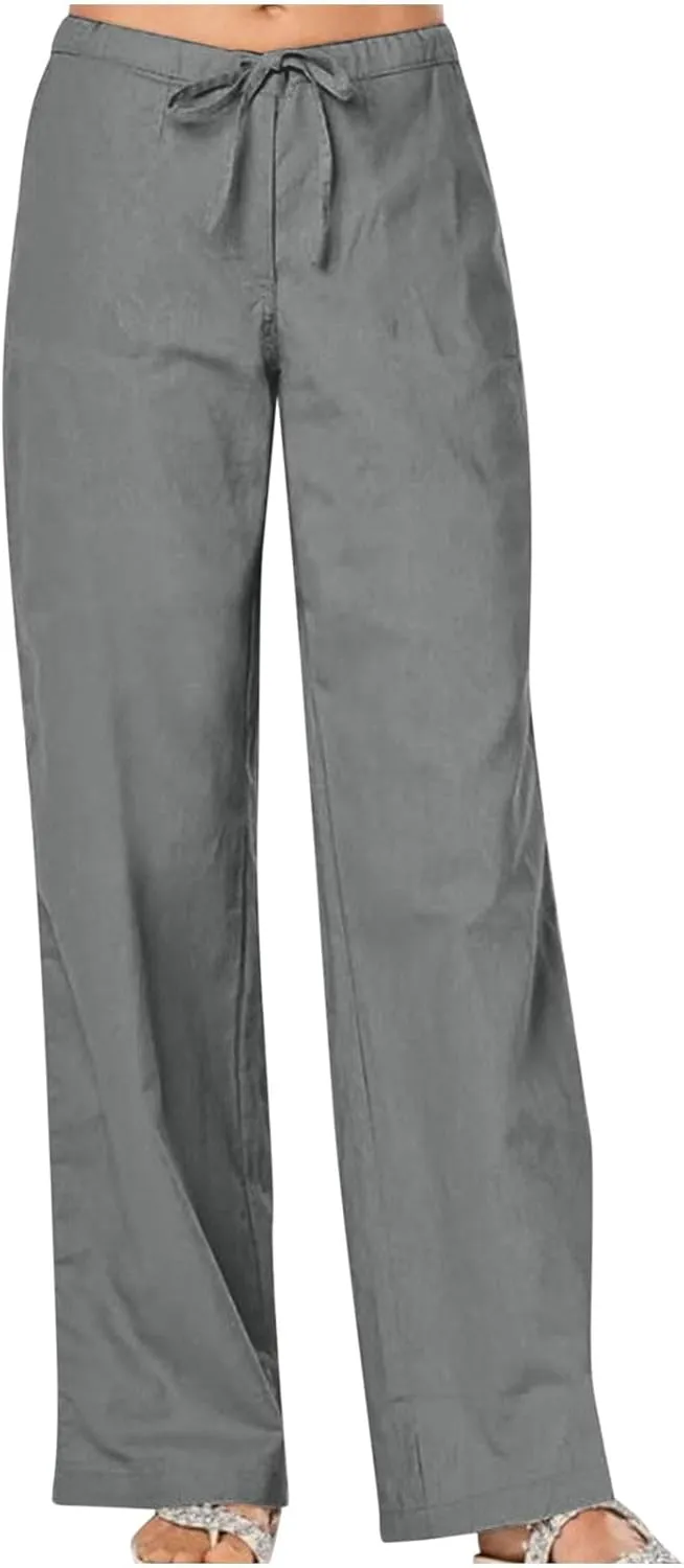 TARIENDY Wide Leg Pants Woman Casual Summer High Waisted Trousers Drawstring Elastic Lounge Beach Vacation Outfits 2025