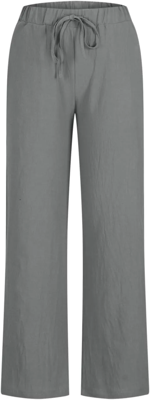 TARIENDY Wide Leg Pants Woman Casual Summer High Waisted Trousers Drawstring Elastic Lounge Beach Vacation Outfits 2025