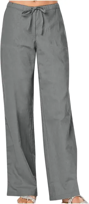 TARIENDY Wide Leg Pants Woman Casual Summer High Waisted Trousers Drawstring Elastic Lounge Beach Vacation Outfits 2025