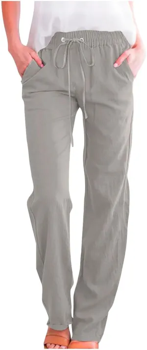 TARIENDY Womens Casual Cotton Linen Pants Lightweight Summer Loose Fit Elastic Waist Pant Lounge Beach Vacation Trousers