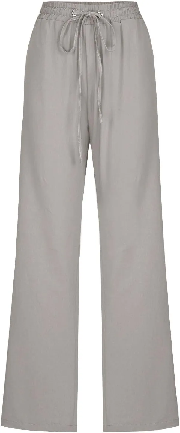 TARIENDY Womens Casual Cotton Linen Pants Lightweight Summer Loose Fit Elastic Waist Pant Lounge Beach Vacation Trousers