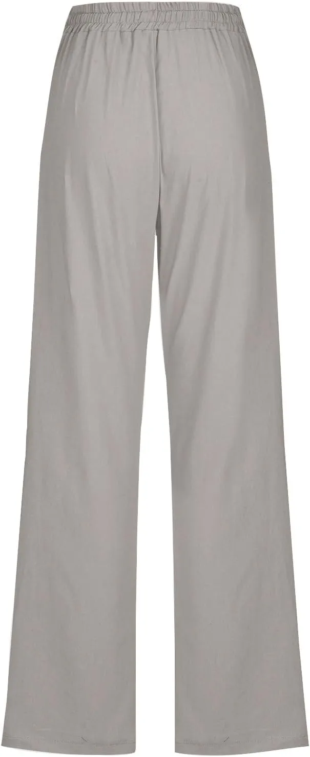 TARIENDY Womens Casual Cotton Linen Pants Lightweight Summer Loose Fit Elastic Waist Pant Lounge Beach Vacation Trousers