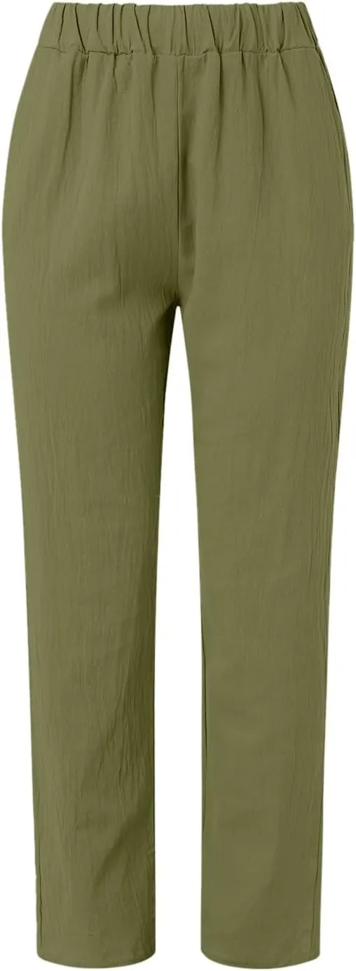 TARIENDY Women's Casual Pants Summer Trendy Elastic Waist Pant Straight Leg Baggy Trousers Vacation Outfits with Pockets