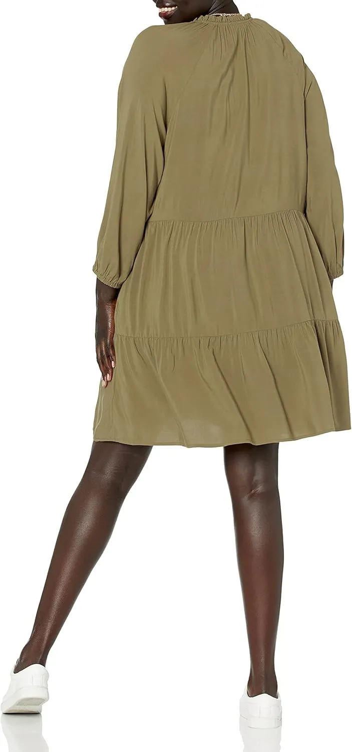 The Drop Women's @Caralynmirand Ruffle-Neck Tiered Mini Dress