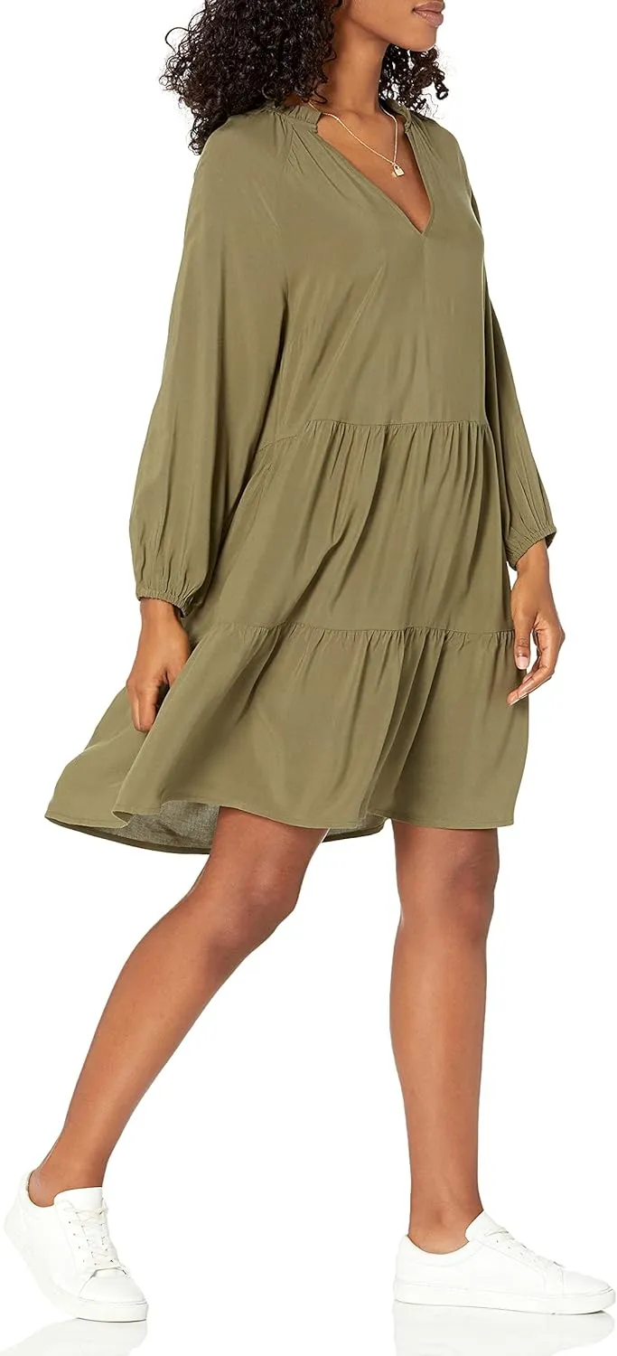 The Drop Women's @Caralynmirand Ruffle-Neck Tiered Mini Dress