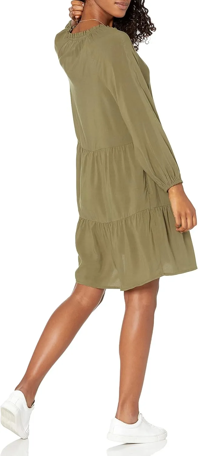 The Drop Women's @Caralynmirand Ruffle-Neck Tiered Mini Dress