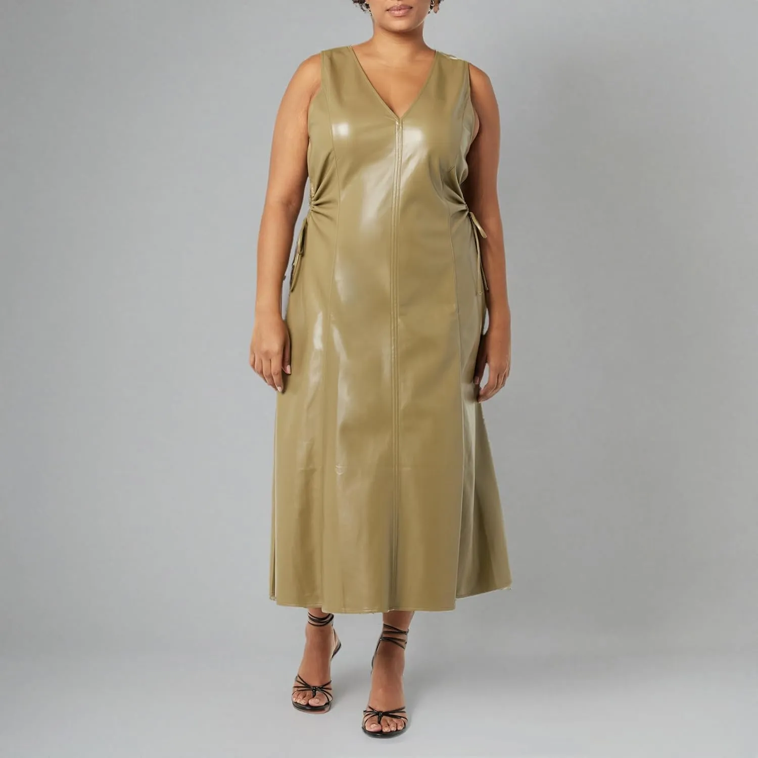 The Drop Women's Sabi Vegan Leather Cutout Midi Dress