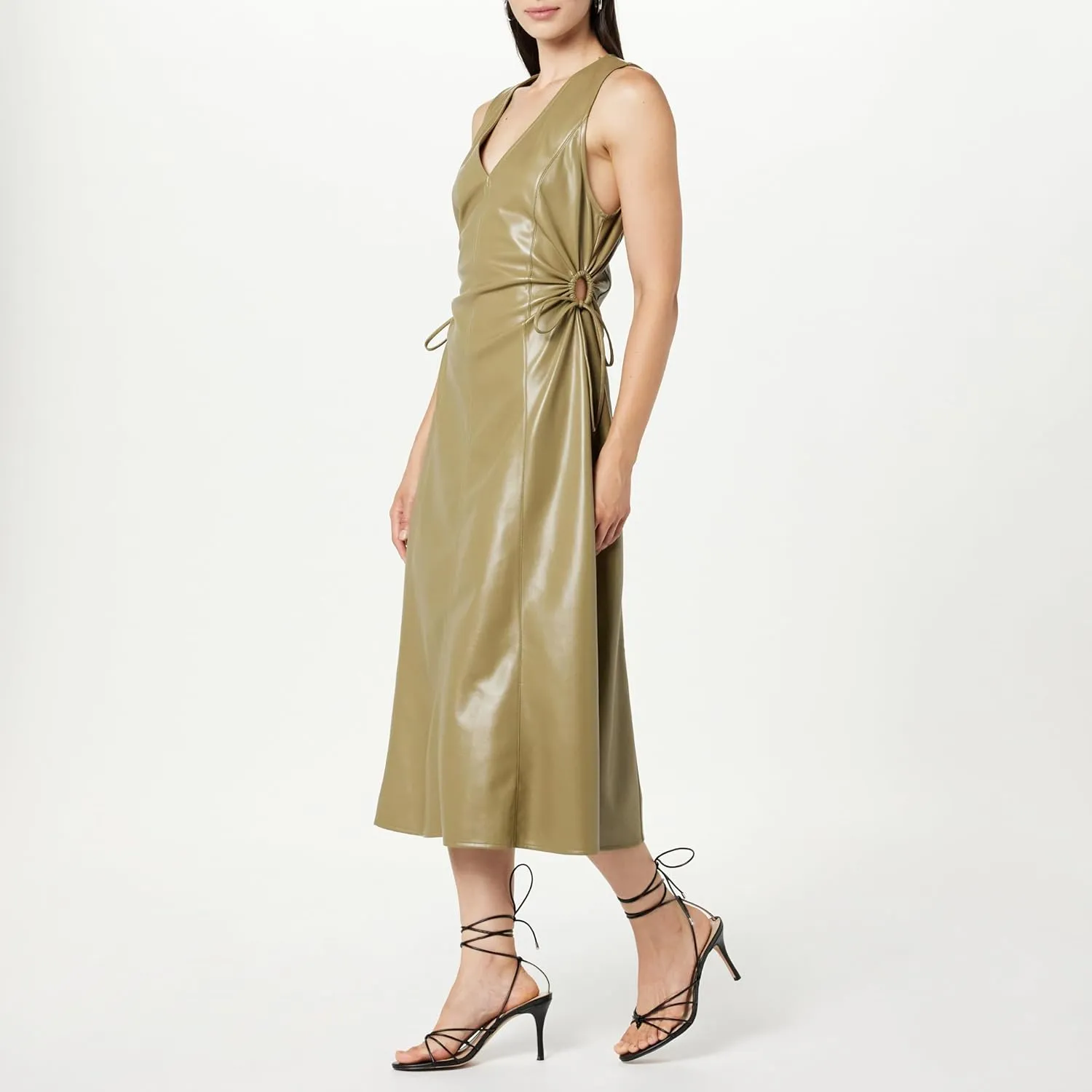 The Drop Women's Sabi Vegan Leather Cutout Midi Dress