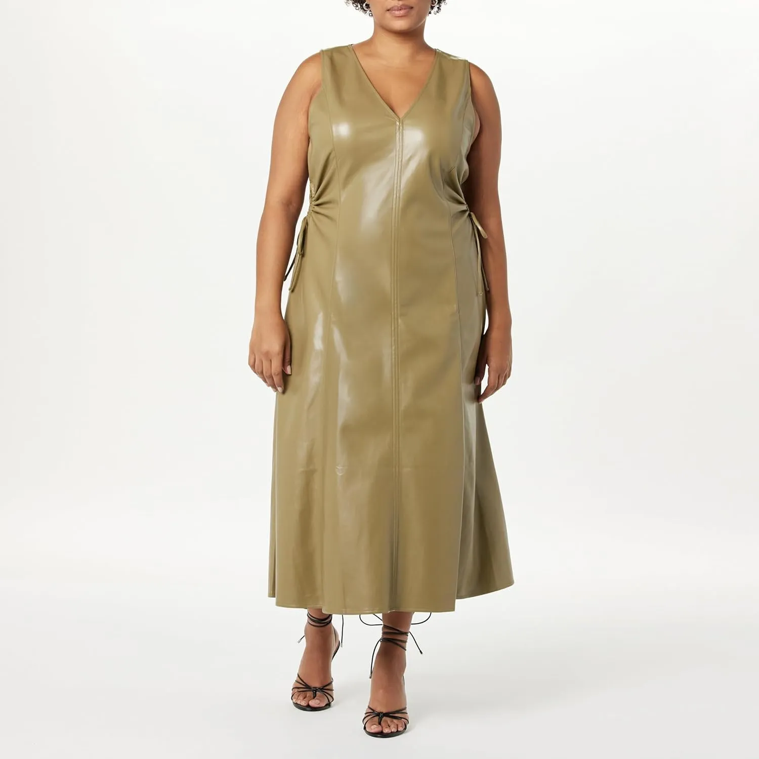 The Drop Women's Sabi Vegan Leather Cutout Midi Dress