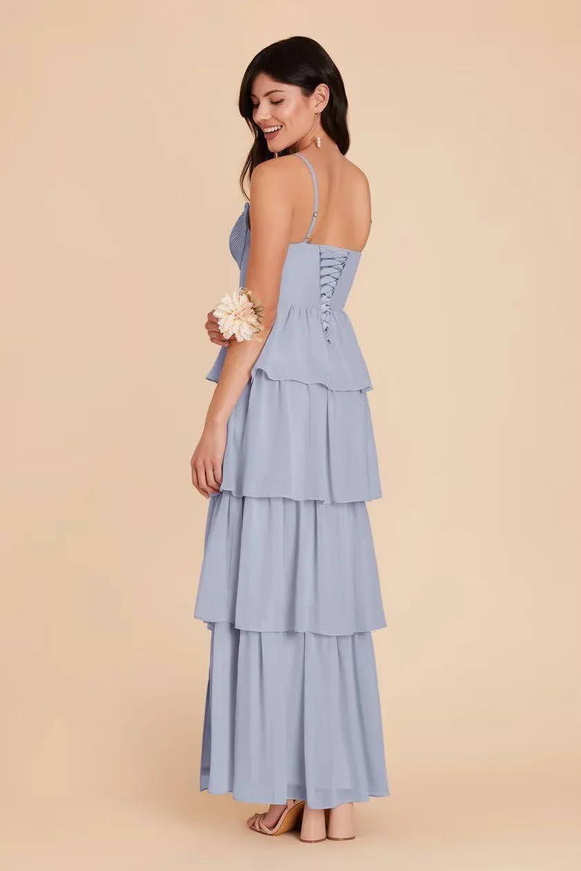 Tiered Chiffon Bridesmaid Dresses for Women 2025 High Slit Formal Dresses for Wedding QA220