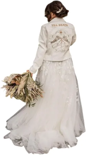 Till Death Black/Ivory Bride Leather Jacket Gothic Celestial Western Wedding