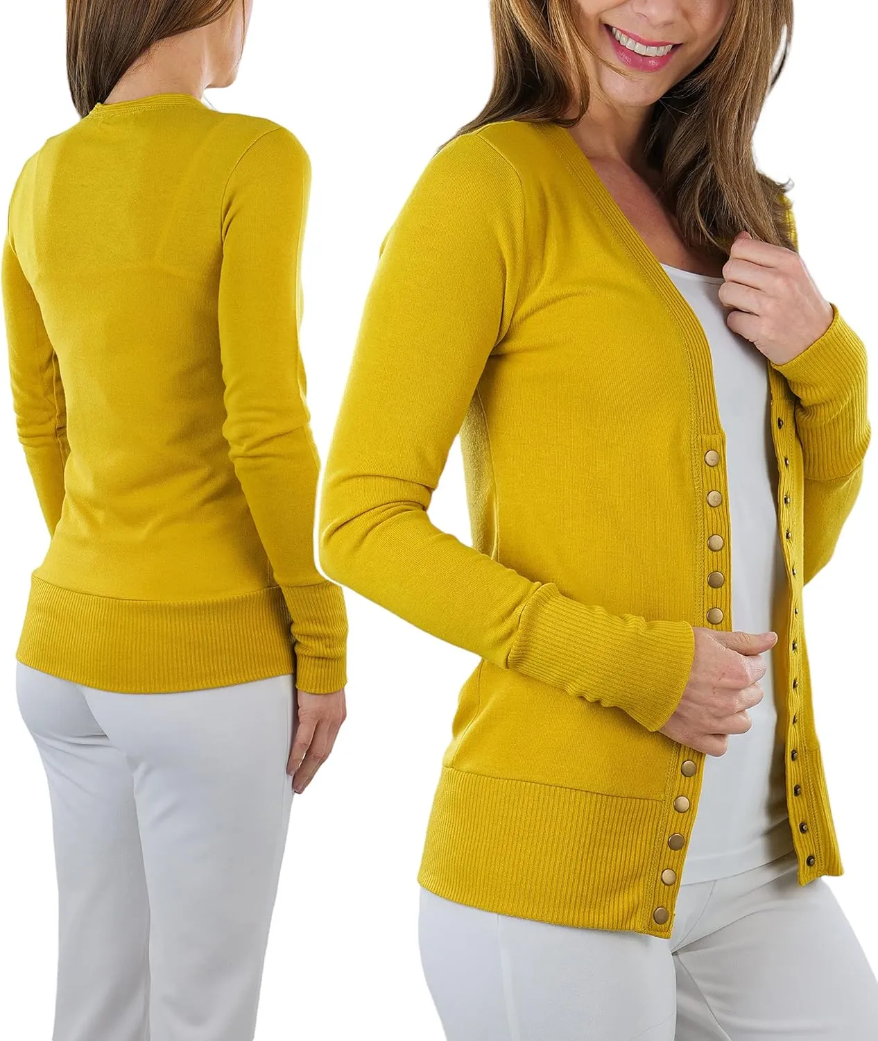 ToBeInStyle Women's Mixed Knit Long Sleeve V-Neck Button Front Cardigan Sweater