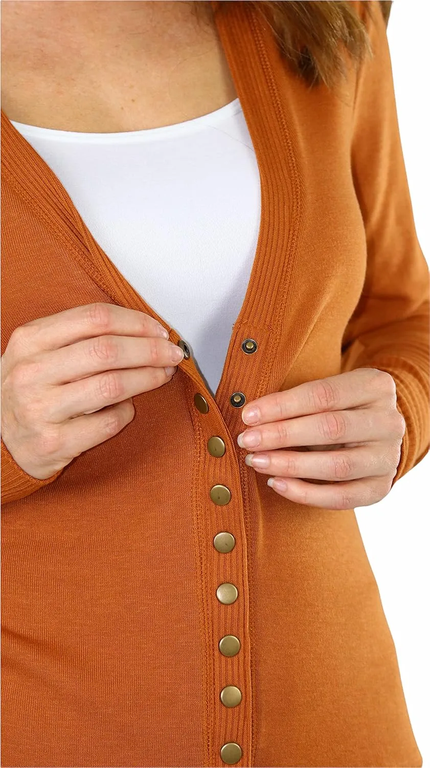 ToBeInStyle Women's Mixed Knit Long Sleeve V-Neck Button Front Cardigan Sweater