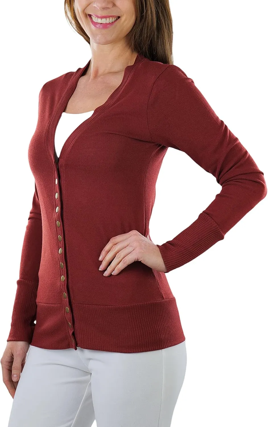 ToBeInStyle Women's Mixed Knit Long Sleeve V-Neck Button Front Cardigan Sweater