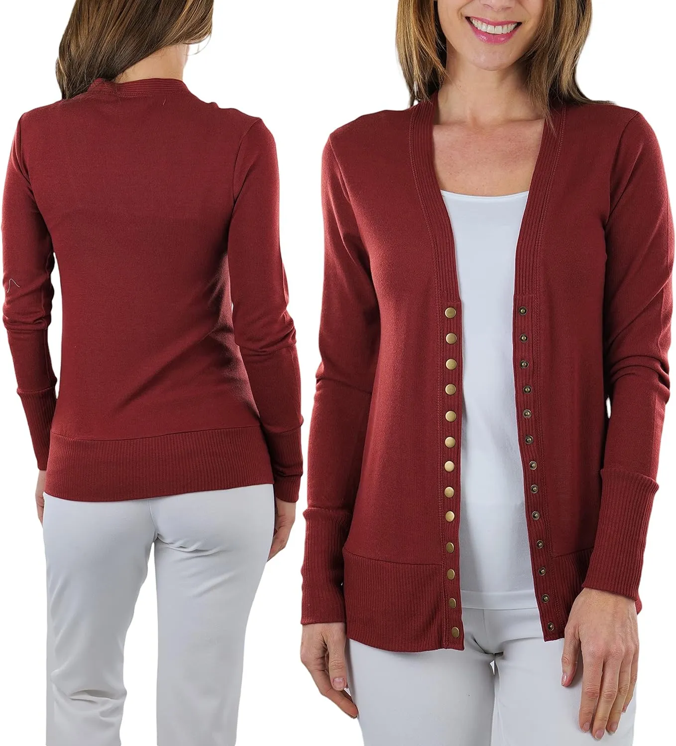 ToBeInStyle Women's Mixed Knit Long Sleeve V-Neck Button Front Cardigan Sweater