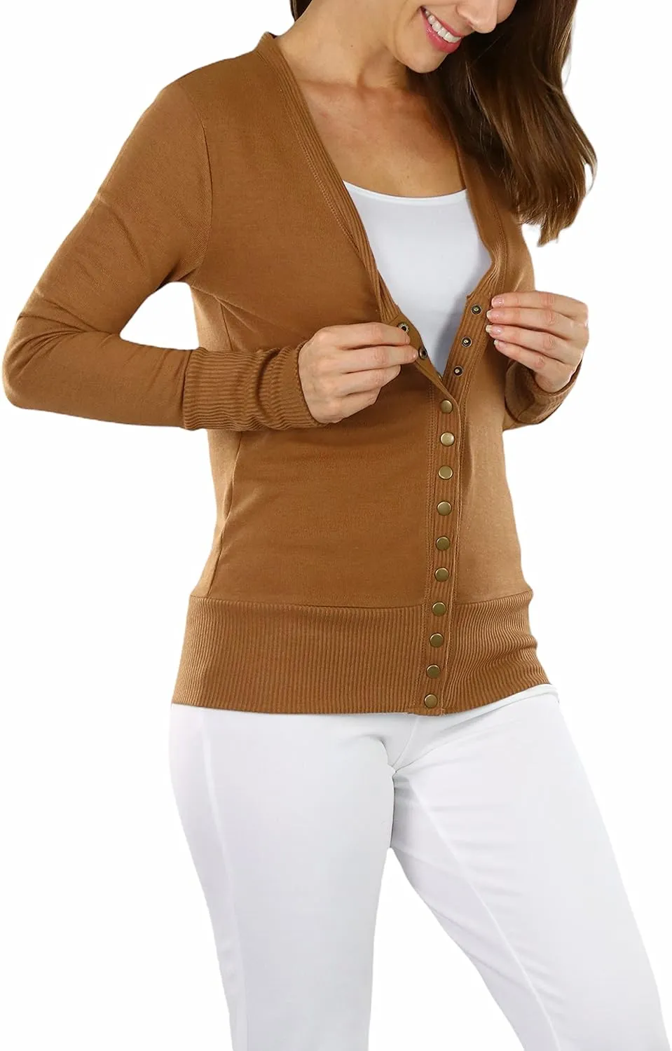 ToBeInStyle Women's Mixed Knit Long Sleeve V-Neck Button Front Cardigan Sweater