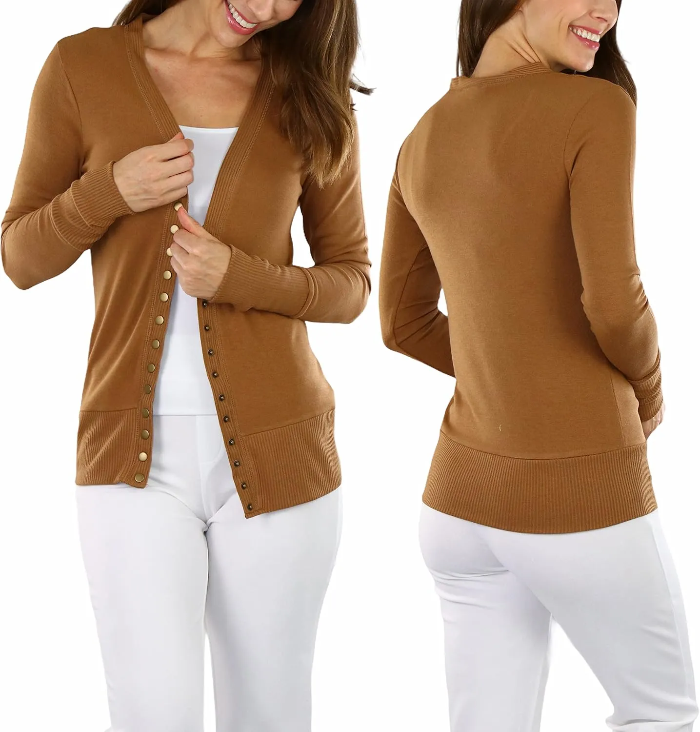 ToBeInStyle Women's Mixed Knit Long Sleeve V-Neck Button Front Cardigan Sweater