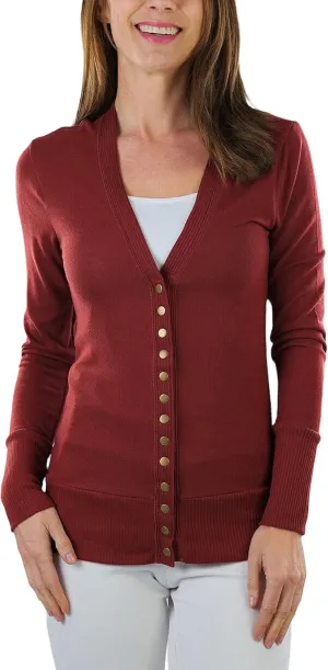 ToBeInStyle Women's Mixed Knit Long Sleeve V-Neck Button Front Cardigan Sweater