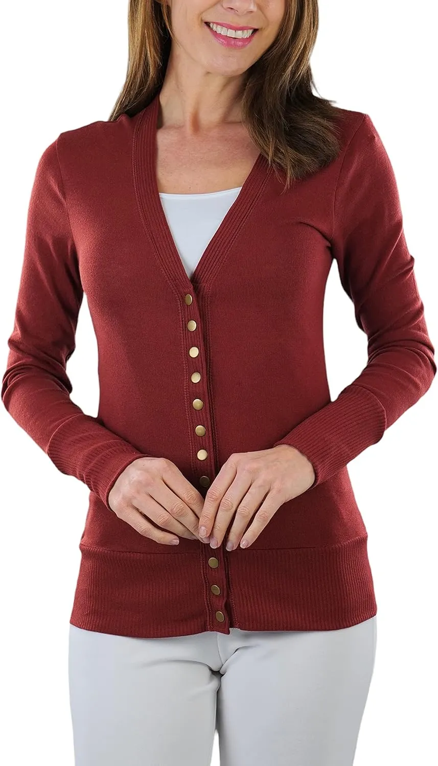 ToBeInStyle Women's Mixed Knit Long Sleeve V-Neck Button Front Cardigan Sweater
