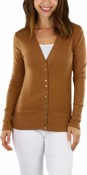 ToBeInStyle Women's Mixed Knit Long Sleeve V-Neck Button Front Cardigan Sweater
