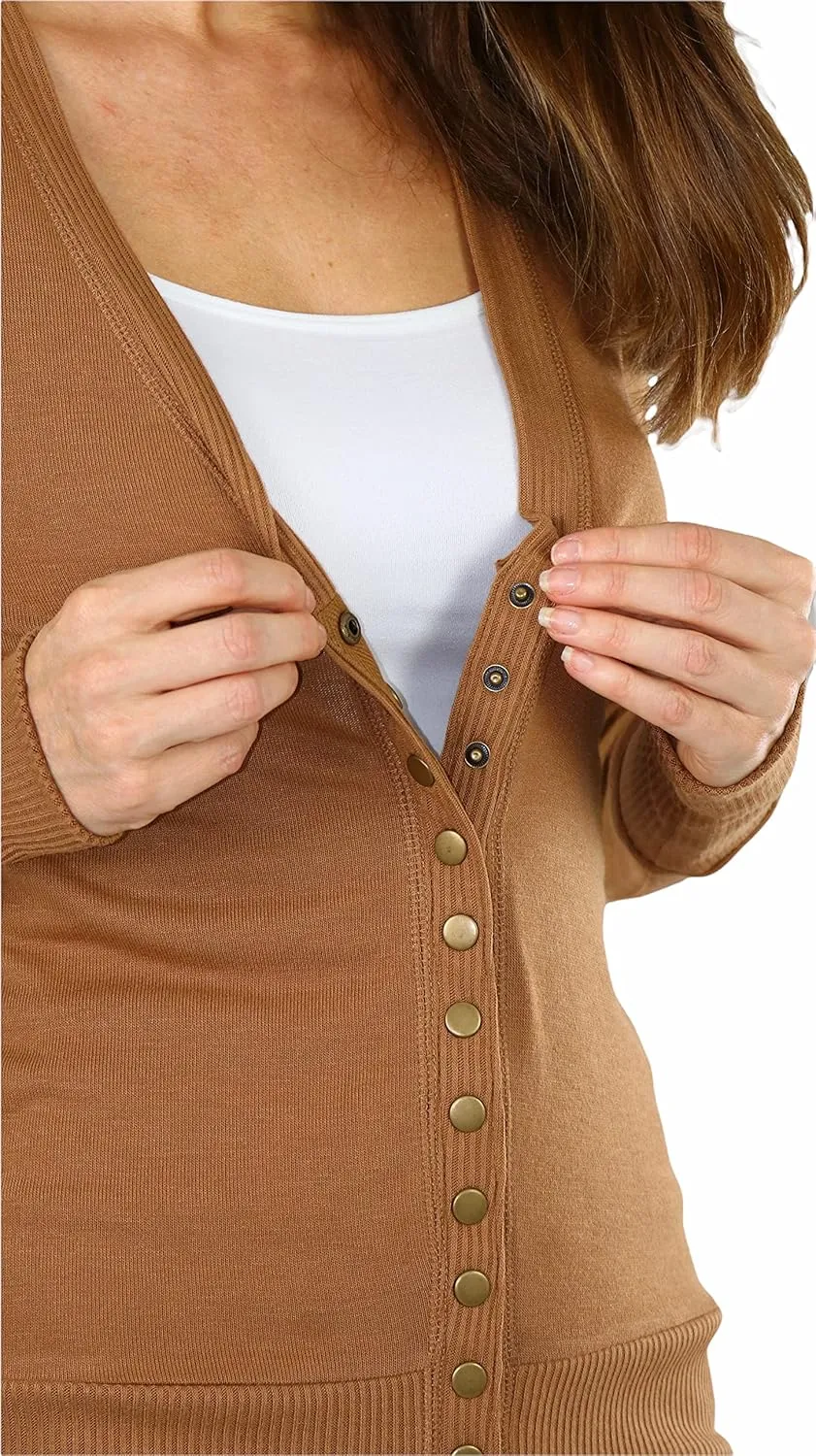 ToBeInStyle Women's Mixed Knit Long Sleeve V-Neck Button Front Cardigan Sweater