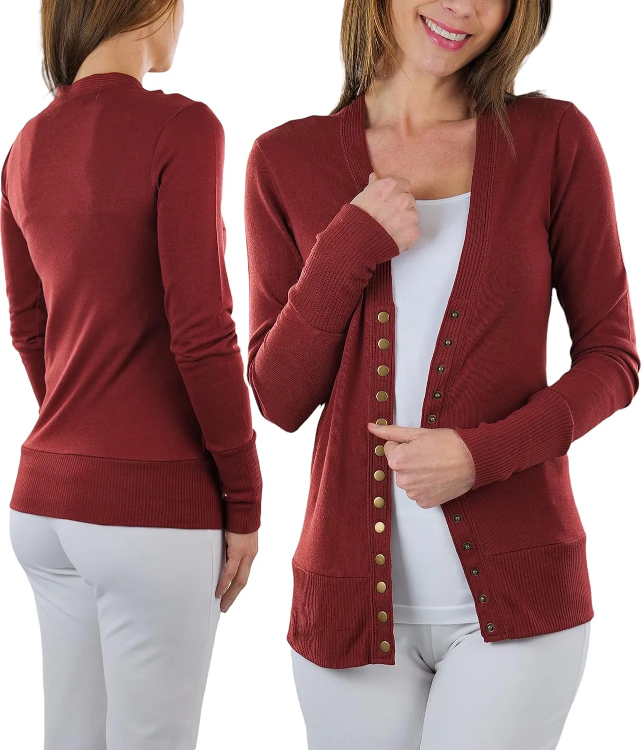 ToBeInStyle Women's Mixed Knit Long Sleeve V-Neck Button Front Cardigan Sweater