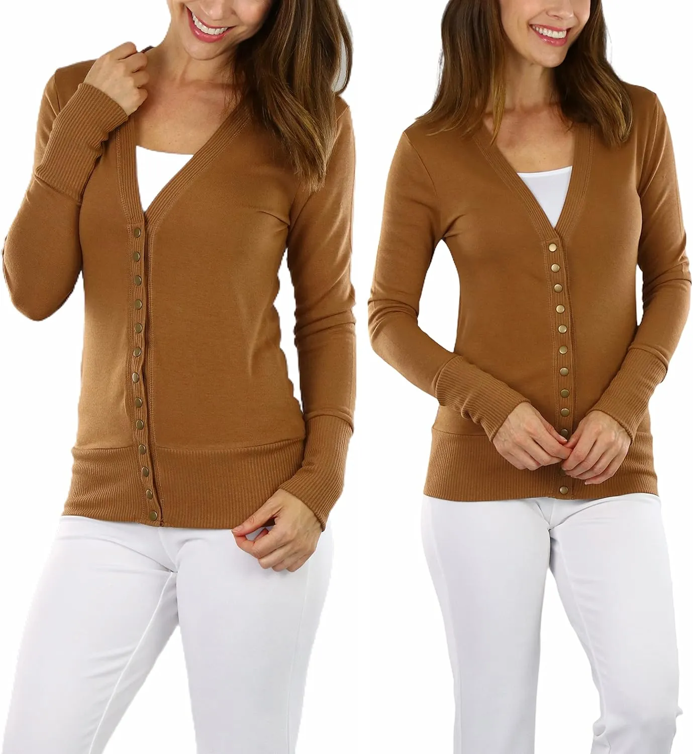 ToBeInStyle Women's Mixed Knit Long Sleeve V-Neck Button Front Cardigan Sweater
