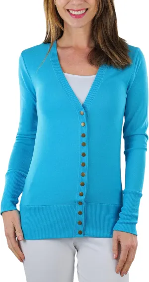 ToBeInStyle Women's Mixed Knit Long Sleeve V-Neck Button Front Cardigan Sweater