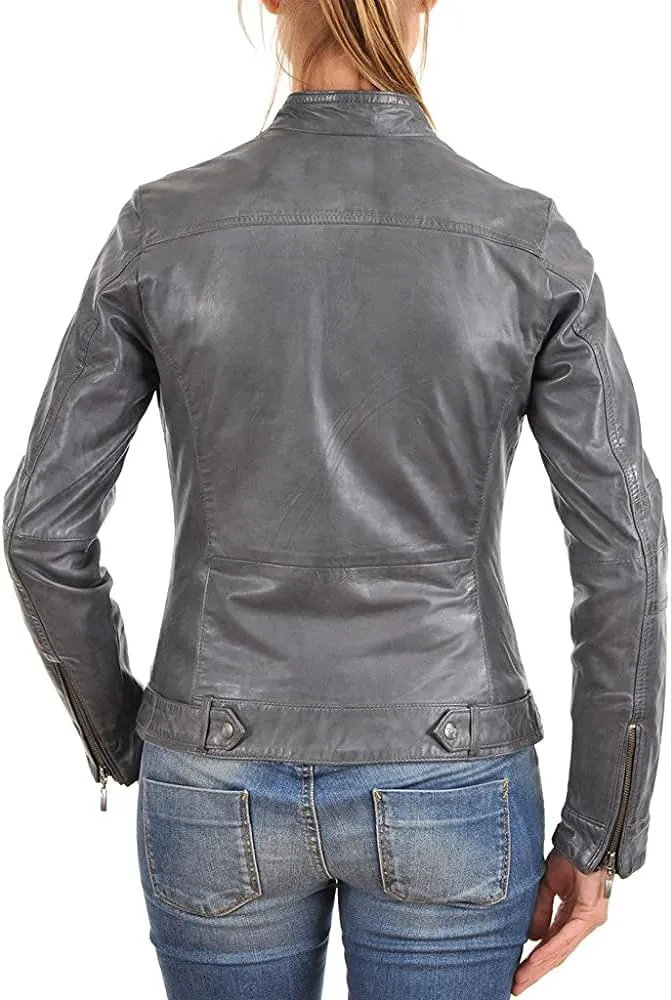 TOMJACK Women Leather Jacket - Lambskin Winter Vintage Motorcycle Biker Jacket, Moto Riding & Racing Jackets