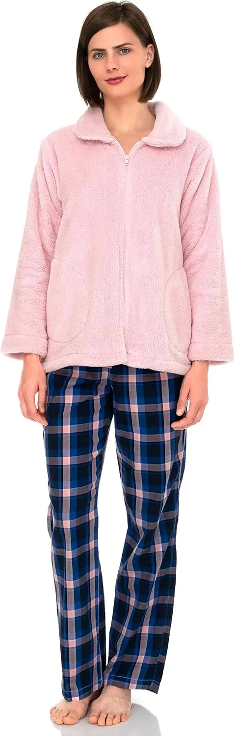 TowelSelections Women's Bed Jacket Zip Front Cardigan Fleece Robe Lounge Coverup
