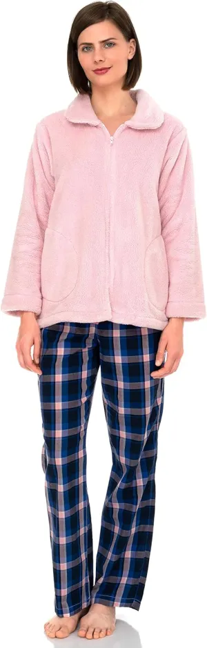 TowelSelections Women's Bed Jacket Zip Front Cardigan Fleece Robe Lounge Coverup