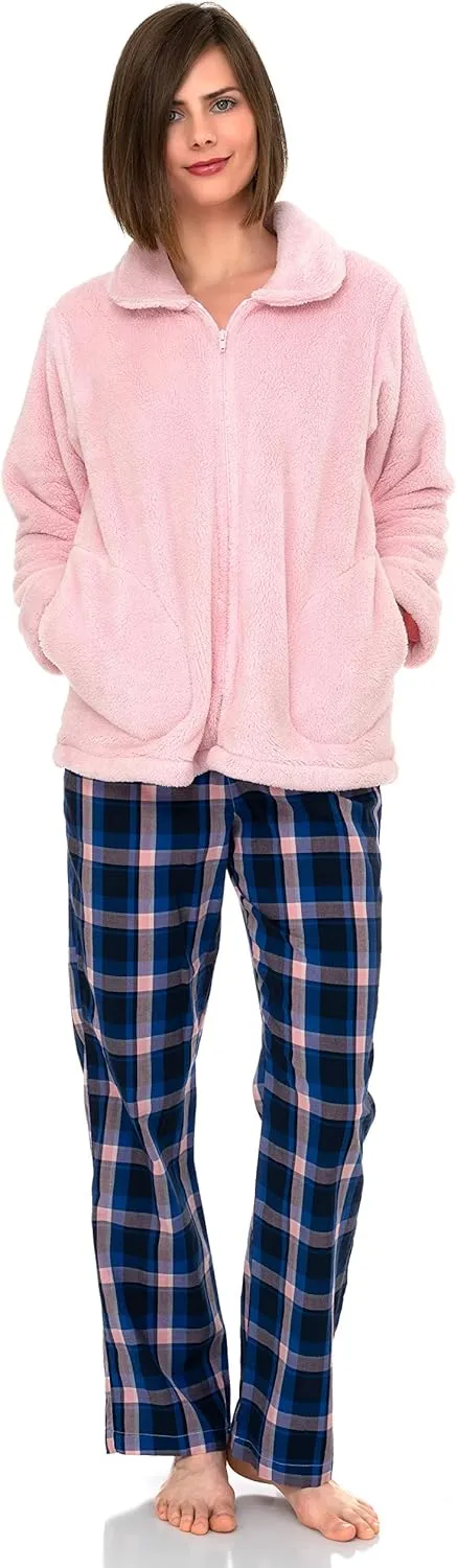 TowelSelections Women's Bed Jacket Zip Front Cardigan Fleece Robe Lounge Coverup