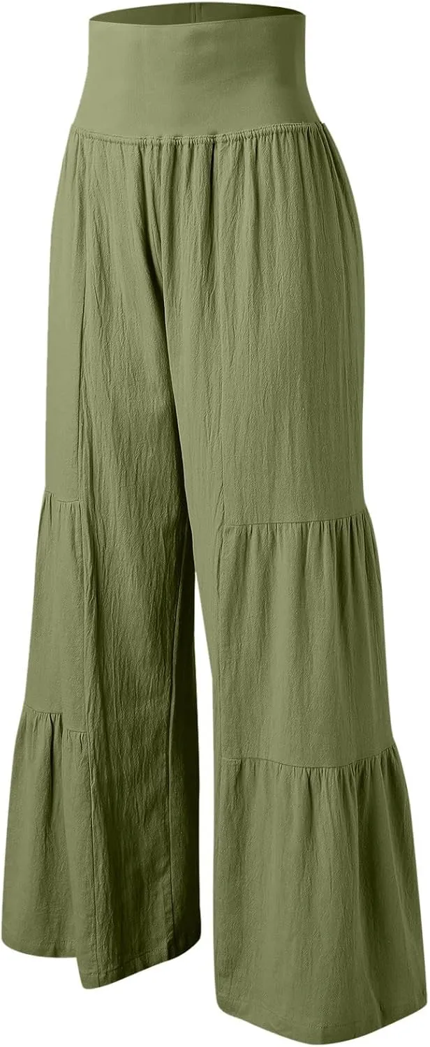 Try Before You Womens Clothing Loose Cotton Patchwork Wide Leg Pants Ladies Trousers Lightweight Linen Pants Women