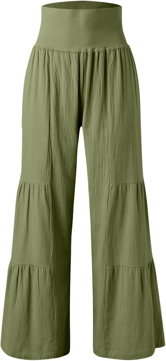 Try Before You Womens Clothing Loose Cotton Patchwork Wide Leg Pants Ladies Trousers Lightweight Linen Pants Women