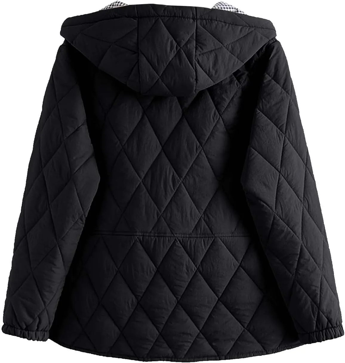 Uillui Hooded Cotton Coat Women Baggy Thermal Warm Padded Coat Fashion Argyle Plaid Button Down Jacket Winter Casual Outwear