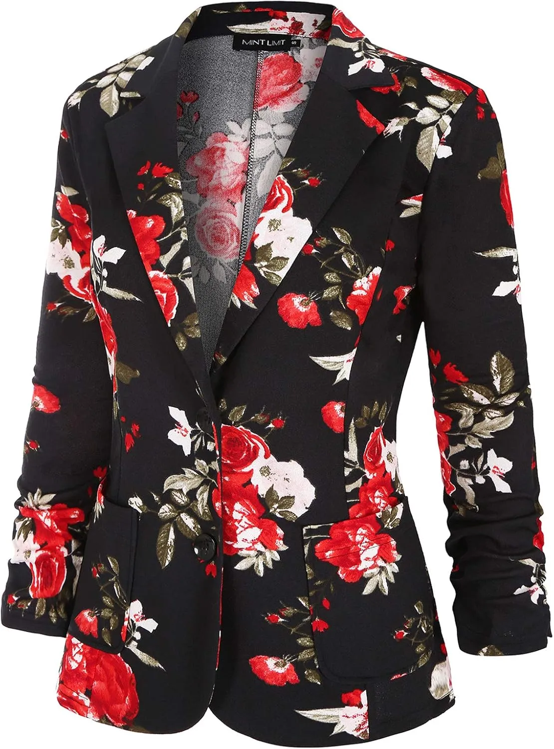 Unifizz Womens Casual Work Office Blazer Pockets Buttons Suit Jacket 3/4 Sleeve