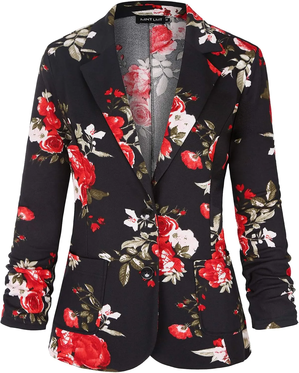 Unifizz Womens Casual Work Office Blazer Pockets Buttons Suit Jacket 3/4 Sleeve