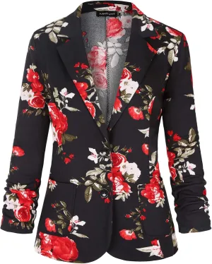 Unifizz Womens Casual Work Office Blazer Pockets Buttons Suit Jacket 3/4 Sleeve