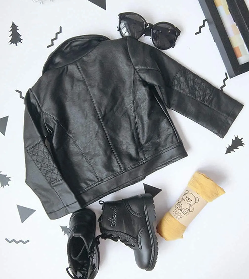 UNIQUEONE Baby Boys Girls Kids Outfits Spring Autumn PU Faux Leather Lapel Jacket Oblique Zipper Outerwear Coat