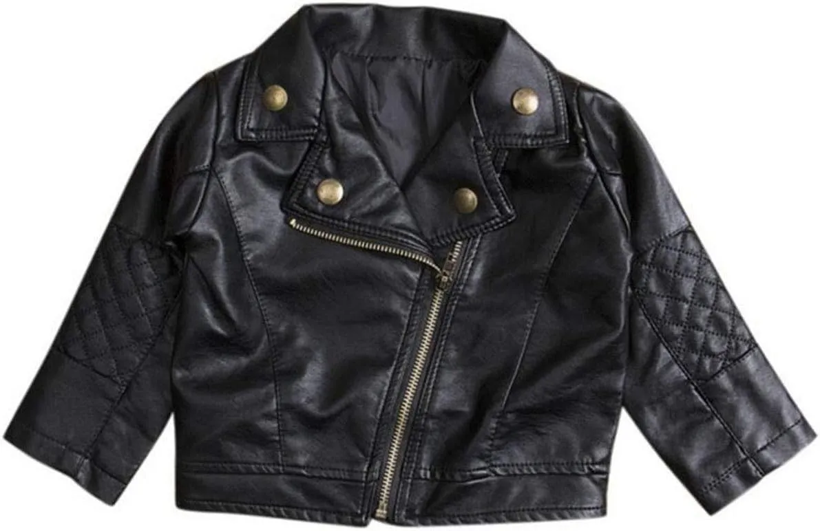 UNIQUEONE Baby Boys Girls Kids Outfits Spring Autumn PU Faux Leather Lapel Jacket Oblique Zipper Outerwear Coat