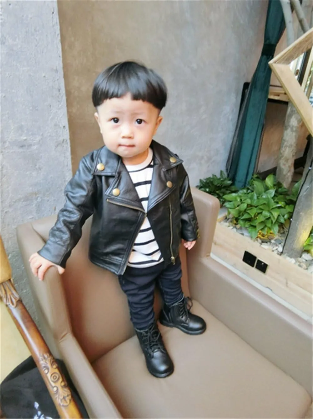UNIQUEONE Baby Boys Girls Kids Outfits Spring Autumn PU Faux Leather Lapel Jacket Oblique Zipper Outerwear Coat