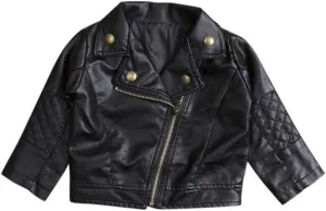 UNIQUEONE Baby Boys Girls Kids Outfits Spring Autumn PU Faux Leather Lapel Jacket Oblique Zipper Outerwear Coat