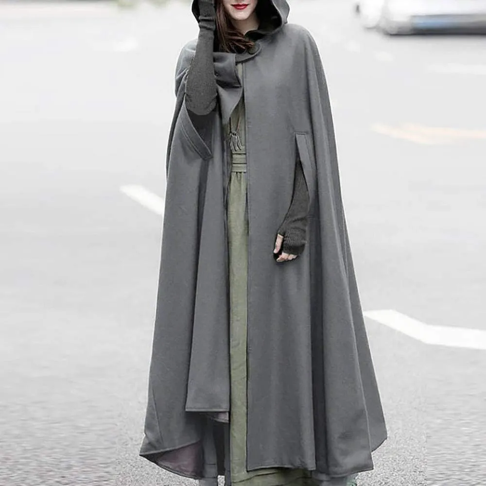 Unisex Hooded Cloak Cosplay Party Deluxe Cape Halloween Witch Costume for Women Men Fall Winter Trench Coats