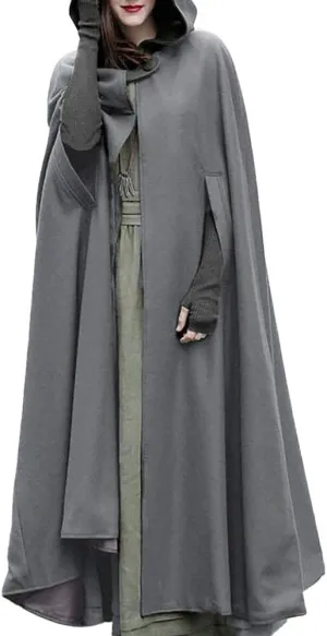 Unisex Hooded Cloak Cosplay Party Deluxe Cape Halloween Witch Costume for Women Men Fall Winter Trench Coats