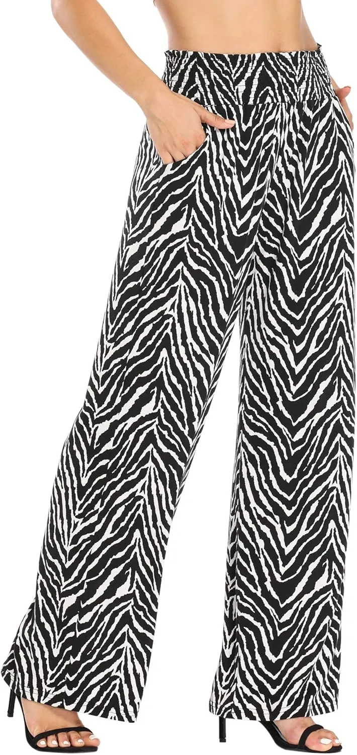 Urban CoCo Women's Boho Palazzo Pants Wide Leg Beach Pants High Waisted Lounge Pants with Pockets