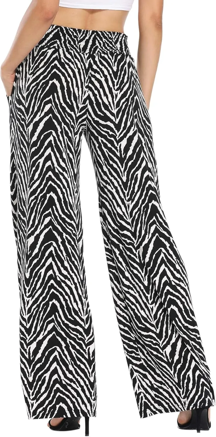 Urban CoCo Women's Boho Palazzo Pants Wide Leg Beach Pants High Waisted Lounge Pants with Pockets