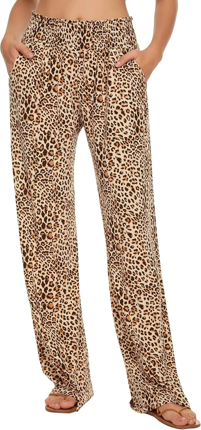 Urban CoCo Women's Boho Palazzo Pants Wide Leg Beach Pants High Waisted Lounge Pants with Pockets