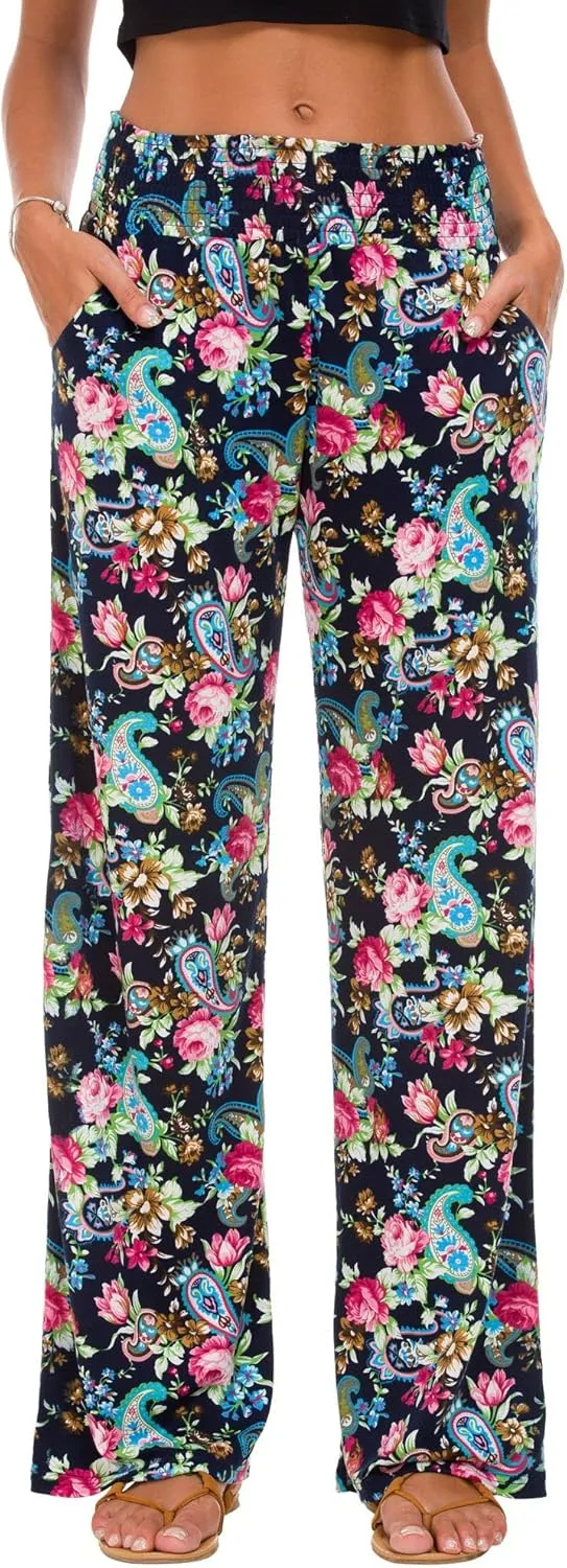Urban CoCo Women's Boho Palazzo Pants Wide Leg Beach Pants High Waisted Lounge Pants with Pockets