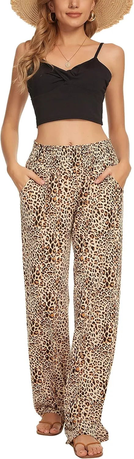 Urban CoCo Women's Boho Palazzo Pants Wide Leg Beach Pants High Waisted Lounge Pants with Pockets